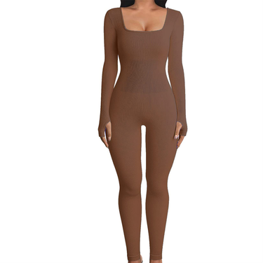 Women's casual thread square collar lift hip slim sexy jumpsuit_voghion.com