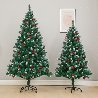 Flocked Pinecone Pre-Lit Artificial Christmas Tree With Auto Shaping – 1.2M/1.5M/1.8M/2.1M For Home, Hotel & Commercial Decor_voghion.com