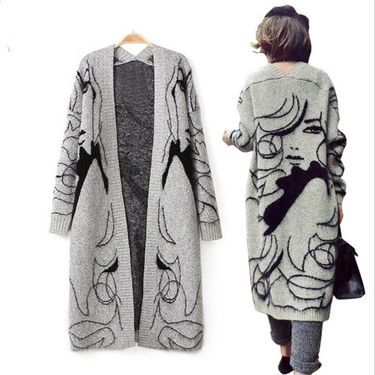 Women's Clothing New Women's Abstract Bat Sleeve Simple Medium Long Sweater Cardigan Jacket _voghion.com
