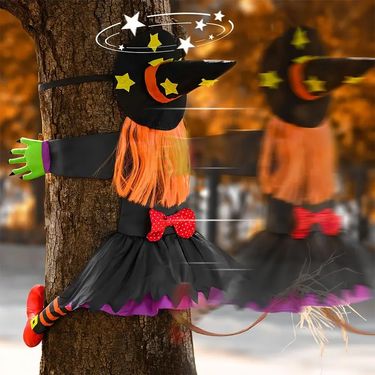 Halloween Orange Hair Witch Climbing Tree Decoration Halloween Theme Pendants Decor For Indoor Outdoor Office Decor_voghion.com
