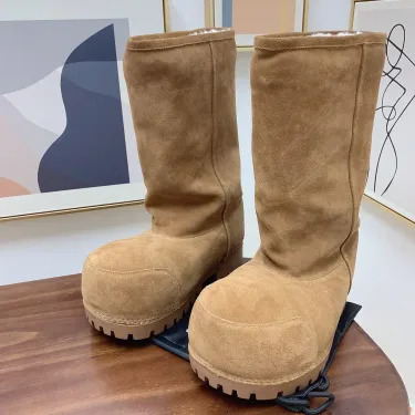 Top Quality Alaska Fur High Snow Boots Women Lamb Slip On Half Booties Pumps Heels Round Toe Designer Plaque Ski Comfor_voghion.com