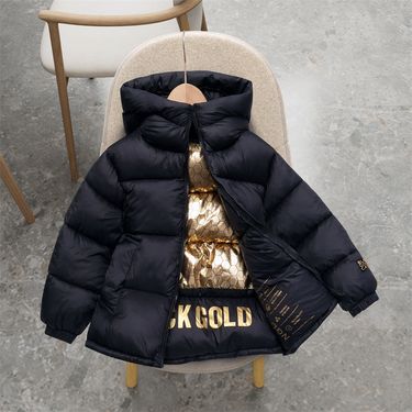 Kids Winter Padded Jacket With Hood - Warm Black Cotton Coat For Boys & Girls (110-150cm) - Unisex Casual Outerwear"_voghion.com