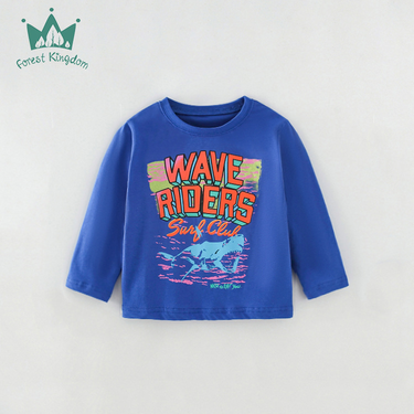 Children's T-shirt Autumn And Winter Children's Clothing For Boys Cotton Blue Crew Neck Top Base Shirt_voghion.com