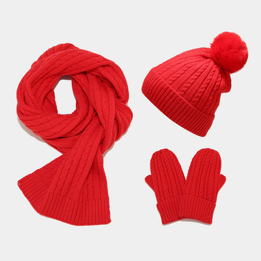 Autumn New Fried Dough Twists Knitted Scarf Gloves Three piece Wet Outdoor Warm and Cold Wind proof Hat Set_voghion.com