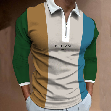 2025d 2025 Spring And Autumn New Turn-down Collar T-shirt Digital Print Men's Casual Color-block Long Sleeve Polo Shirt_voghion.com