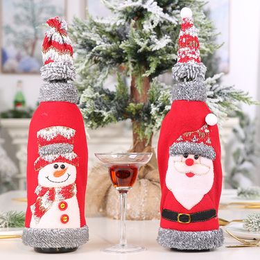 Haube Christmas gray flannel wrapping cap red wine bottle set red wine bag champagne decoration_voghion.com