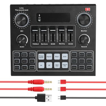Sound Card with Voice Changer,14 Sound Effects Mixer Audio Mixer Podcast Bluetooth Live Sound Board for iPhone PC Microphone_voghion.com