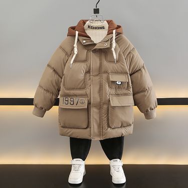 Baby boy Jacket Winter New Solid Color ing Button Plush Warm Hooded Zipper Down Cotton Outwear_voghion.com