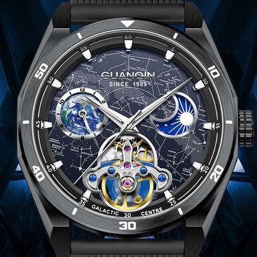 GUANQIN Luxury Mechanical Watch For Man Automatic Tourbillon Moonphase Silicone Leather Strap Leisure Waterproof Luminous Clock_voghion.com