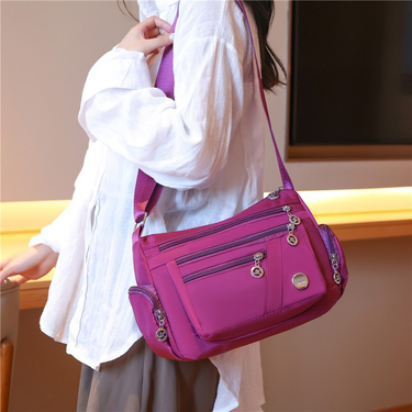 Nylon waterproof crossbody bag, Japanese and Korean solid color shoulder bag, large capacity casual storage, women's crossbody bag_viptrois.com
