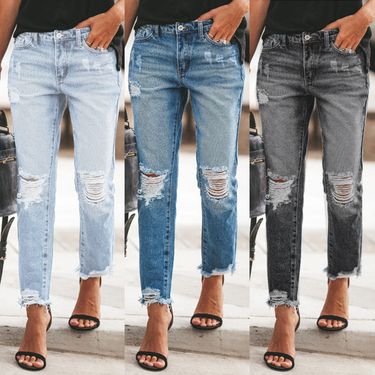 Women's Clothing Women's Ripped Non Elastic Retro Fashion Denim Trousers Women_voghion.com