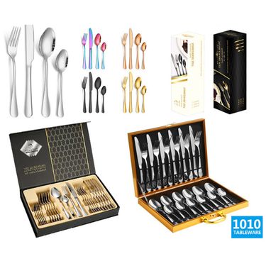 Stainless Steel Cutlery 1010 Western Steak Knife Fork Dessert Spoon 24-Piece Gift Box Set_voghion.com
