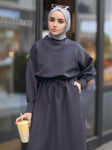 Women's Clothing Solid Color Long Sleeved Dress Muslim Big Swing Autumn And Winter_voghion.com