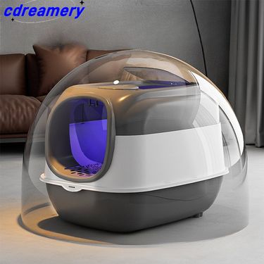1pcs Purple UV Sterilization Odor Control Fully Enclosed Double Door Cat Toilet Flip Cat Litter Box Splash-proof_voghion.com