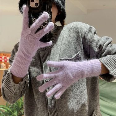 Korean Version Ins Rabbit Fur Cute Warm Knitted Wool Gloves Long Style Girl Pink Thickened Soft Cold-proof_voghion.com