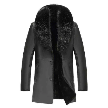 Men's Winter Faux Fur Collar PU Leather Mens Veet Thick Warm Fluffy Coat Long Sleeve Casual Black Windbreaker Jacket_voghion.com