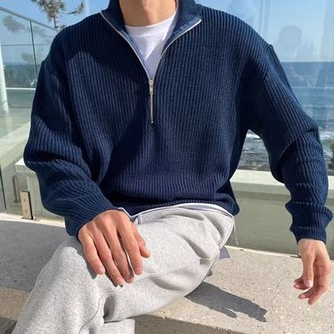 Men's Pearl Half-Zip Knit Jacket – Lightweight Korean Layering Piece (4 Colors, M-XXXL)_voghion.com