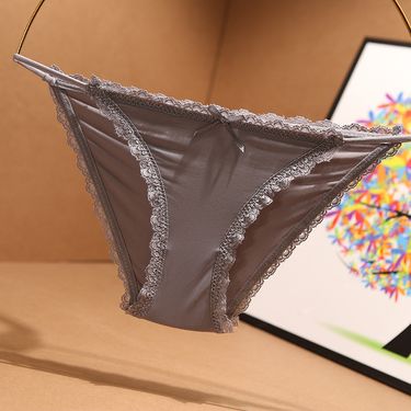 2025d Ice Silk Seamless Sexy Thin Strap Panties Women, Pure Cotton Crotch, Low Waist, Lace Trim, Plus Size For Girls_voghion.com