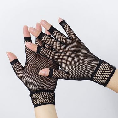 Decorative Fishnet Elastic Gloves Short Half Finger Sexy Dance Party Theme Gathering Halloween Mesh Artistic_voghion.com