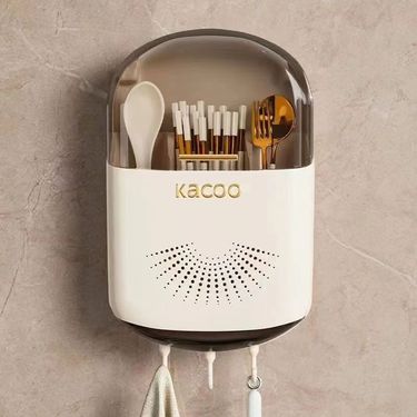 Household Antibacterial Perforated Bracket Wall-mounted Kitchen Draining Dustproof Storage Rack Wall-mounted Spoon Storage Rack_maomaolike.com