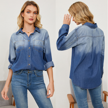 Women's fashion casual lapel single-breasted denim jacket_voghion.com