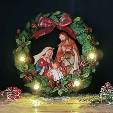 Luminous Christmas Wreath - Christian Wall Hanging With Resin Crafts Home Decor_voghion.com
