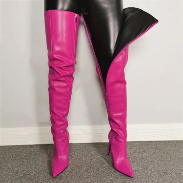 Women's Shoes colored long boots sexy pointed pu side zipper high heels stilettos large size women's over the knee boots_voghion.com