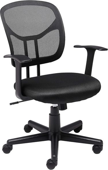 Mesh Mid-Back Adjustable-Height 360-Degree Swivel Office Desk Chair With Armrests, Lumbar Support And Easy To Assemble, Black_voghion.com