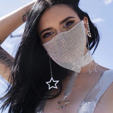 Fashion OL street shot shiny micro diamond mask unique rhinestone rhinestone jewelry necklace Face mask_voghion.com