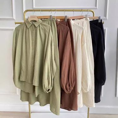 Women's Clothing Muslim Women's Spring And Autumn New Puff Sleeve Shirt Skirt Fashion Casual Suit_voghion.com