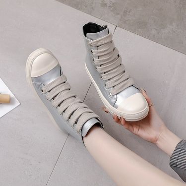 Cross border Couple High Top Shoes Thick Bottom Lace up Side Zipper Women's Shoes Large Size Fashion Shoes_voghion.com