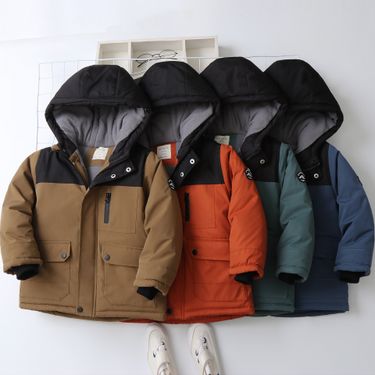 Boys' Color-Block Fleece-Lined Padded Jacket – Thick Winter Coat With Hood (120-170cm, 4 Colors)_voghion.com
