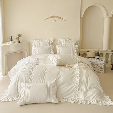 Premium Lace-Trimmed Ins Bedding Set - 1500-2000g High-Quality Polyester, Available In 1.2m-2.0m Sizes (Bed Sheets, Bed Skirts_voghion.com