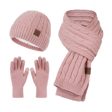 Autumn/Winter hat Gloves scarf three-piece knitted hat and fleece thickened woolen hat men's bib suit_voghion.com