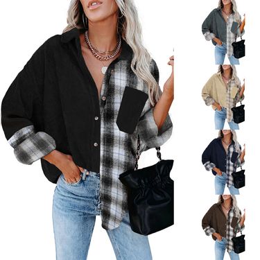 2025 Autumn Winter New Plaid Shirt Women's Long Sleeve Loose Pocket Blouse_voghion.com