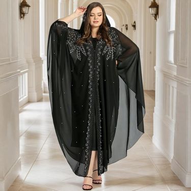 Women's Clothing Muslim Robe Beaded Abaya Robe Muslim Hooded Cloak Shawl_voghion.com