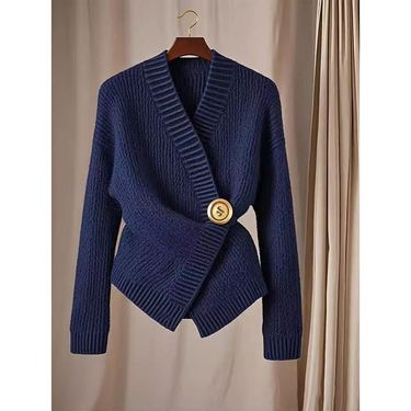 Women's Clothing Navy Blue Sweater High End And Beautiful Design Niche Top_voghion.com
