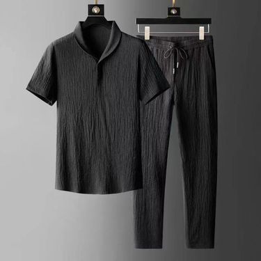 Men's Clothing A Complete Set Of Casual Suits For Men, New Summer Thin Sports Men's Short Sleeved T Shirts, Style Trousers, Trendy Half Sleeves_voghion.com