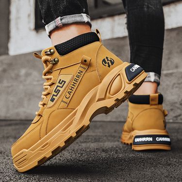 Men's British Style Thick-Sole Martin Boots – Rugged & Stylish High-Top Work Boots For Autumn & Winter, Anti-Slip Outdoor Casual Shoes_voghion.com