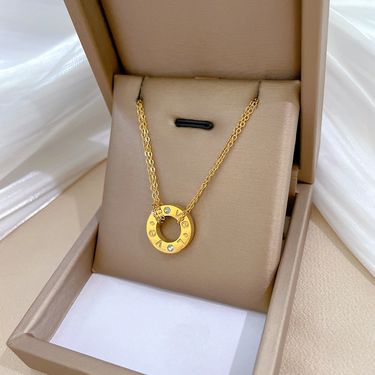 Body Full Titanium Steel Circle LOVE Personality Extremely Simple Wind Furnace Real Gold Necklace For Women 【 】_voghion.com