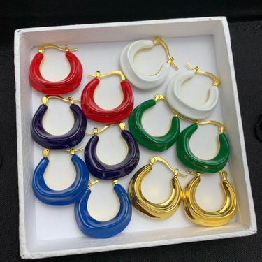 Unisex Jewelry Fashion oil drip enamel earrings light luxury versatile brass gold plated earrings_voghion.com