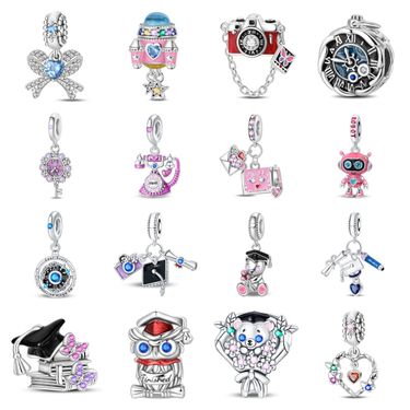 Women's Jewelry DIY Jewelry Accessories Bracelet Travel Camera Mailbox Graduation Heart Shaped Charm Beads White Copper Plated Silver_voghion.com