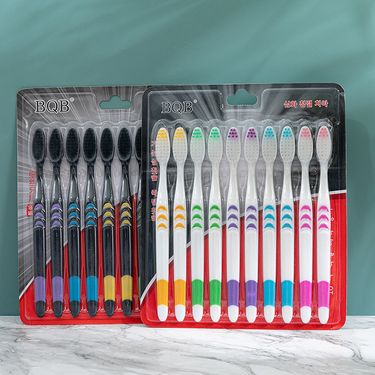 Ten Sets Of Bamboo Charcoal Toothbrushes, Household Soft Bristles, Black And White Small Moon, Adult Family Set_voghion.com