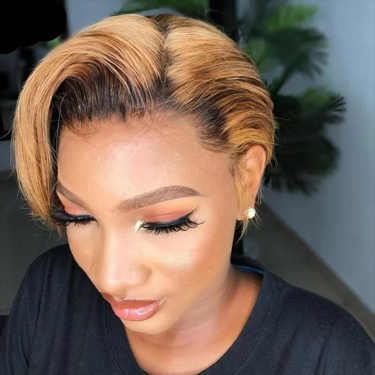 Omber Brown Short Straight Bob Human Hair Wig 1b/27 T Lace Side Part Bob Wigs Transparent Lace Glueless_voghion.com