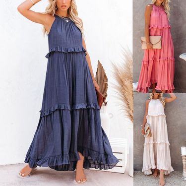 2025 Summer Women's Wear New Temperament Long Floor Skirt Cake Dress_voghion.com