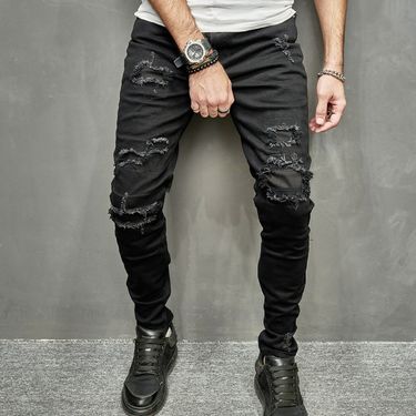 Men's Solid Color Ripped Casual Jeans_voghion.com