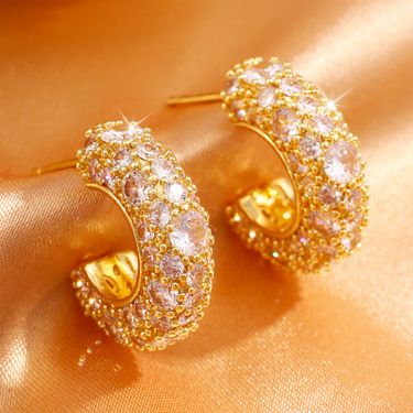 Dazzling C-Shape Open Hoop Earrings with Scintillating Zircon Stones Timeless Luxury Perfect for Everyday and Fancy Occasions_ipsvogv.com
