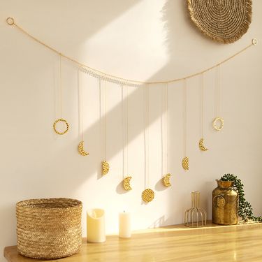 Bohemian new wall entrance metal chain pendant stylish simple living room bedroom sun and crescent moon decoration_voghion.com