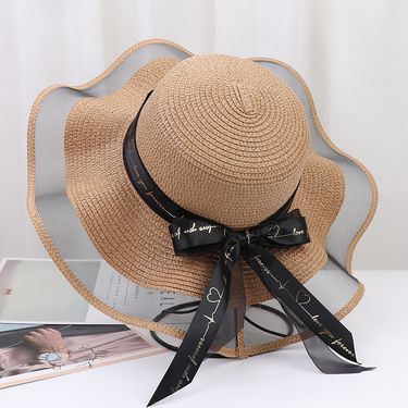 Wide Brim Bowknot Ribbon Beach For Women Summer Outdoor Sunshade Fashion Round Top Straw Hat Trendy_voghion.com