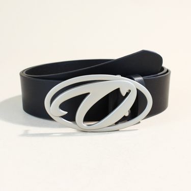 Oval Asphalt Metal Ellipse Buckle Belt - Vintage Washed Metal Snap Closure Unisex Fashion Accessory_voghion.com